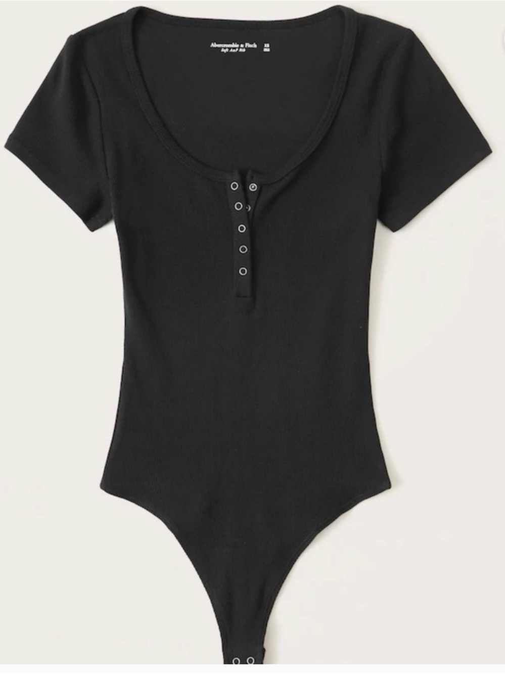 Abercrombie & Fitch Black Short-Sleeve Ribbed Henley Bodysuit